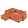 Convertible Sofa Bed Sectional Sofa Sleeper L-Shaped Sofa With A Storage Ottoman, Two Pillows, Two Power Sockets And Two USB Ports For Living Room - Orange - Image 18