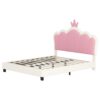 Full Size Upholstered Princess Bed With Crown Headboard, Full Size Platform Bed With Headboard And Footboard - White / Pink - Image 5