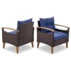 4 Piece Garden Furniture, Patio Seating Set, Outdoor Sofa Set, Wood Table And Legs - Brown / Blue - Image 13