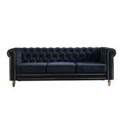 Chesterfield - Velvet Sofa 84.65" For Living Room - Black