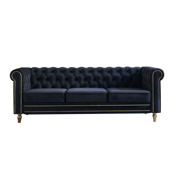 Chesterfield - Velvet Sofa 84.65" For Living Room - Black