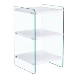 Simple Elegant Bedside Table With Storage Function And Tempered Glass - White