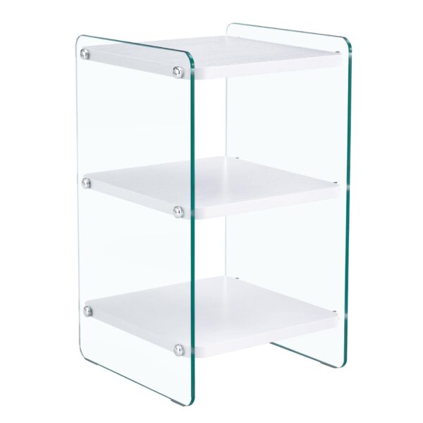 Simple Elegant Bedside Table With Storage Function And Tempered Glass - White