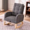 Accent Rocking Chair With Footrest High Back Rubber Wood Rocking Legs Bedroom Living Space - Gray - Image 11