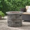 Transitional Outdoor 32" Round Propane Fire Pit Table, Lightweight Concrete Construction - Stone Gray - Image 4
