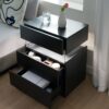 Led Nightstands 3 Drawer Dresser For Bedroom End Table With Acrylic Board LED Bedside Tables For Bedroom Living Room Bedside Furniture - Black - Image 2