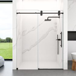 Frameless Single Sliding Shower Door Clear Tempered Glass - Matte Black