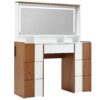 Elegant Vanity Table With Large Lighted Mirror & Power Outlet, Dressing Table With 7 Drawers & Shelves, Vanity Desk With Brown Solid Wood Style Stickers - Brown / White - Image 13