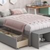 Full Size Bed With Storage Case, 2 Storage Drawers, Lengthwise Support Slat - Gray - Image 8
