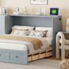 Queen Size Murphy Bed With USB Port, Large Drawer, And Wardrobe / Desk Combo Versatile Cabinet Bed - Gray - Image 21