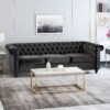 Chesterfield Style 3 Seater Sofa With Deep Button Tufting - Black - Image 3