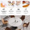 53.15" Modern Artificial Stone Round Carbon Steel Base Dining Table, Can Accommodate 6 People -White / Black - Image 5