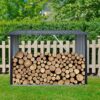 Outdoor Steel Firewood Rack, Open Wood Shed With Sloped Roof For Firewood, Pellet, Or Lumber Storage - Black - Image 2