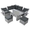 Outdoor Furniture Set Patio Rattan Furniture Set With An Adjustable Table, Recliners With Extendable Side Tables, And 2 Ottomans For Patio, Lawn, Backyard, Pool - Gray - Image 20