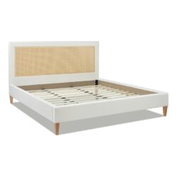 Haley - King Upholstered Cane Back Platform Bed - Antique White