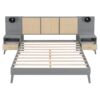 Queen Size Bed Frame With 2 Nightstands Elegant Design With Lamps - Gray - Image 2