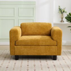 Modern Oversized Armchair Comfy Accent Chair Single Sofa For Living Room Bedroom Office Apartment, Woven Velvet Fabric - Yellow