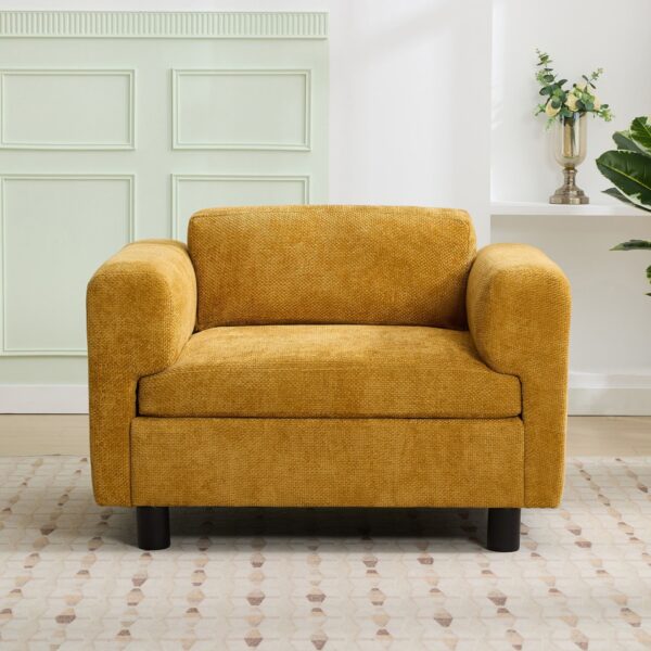 Modern Oversized Armchair Comfy Accent Chair Single Sofa For Living Room Bedroom Office Apartment, Woven Velvet Fabric - Yellow