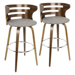 Cosini - Mid-Century Modern Fixed Height Barstool With Swivel (Set of 2) - Walnut / Gray