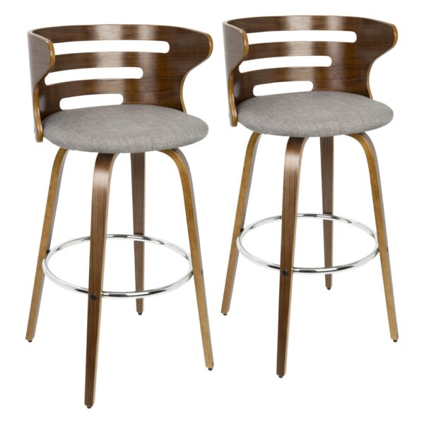 Cosini - Mid-Century Modern Fixed Height Barstool With Swivel (Set of 2) - Walnut / Gray