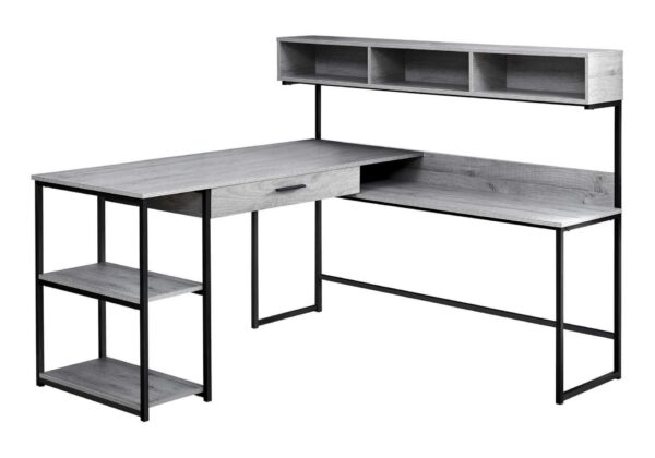 Computer Desk, Home Office Corner, Storage Drawers, L Shape, Laptop, Contemporary & Modern - Gray