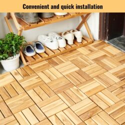30 Piece Interlocking Deck Tiles Checker Pattern, Square Acacia Hardwood Outdoor Flooring For Patio, Bancony, Pool Side - Yellow