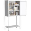 Heavy Duty Metal Storage Cabinet, Display Storage Cabinet With Glass Doors And 2 Adjustable Shelves, Tall Bookcase Modern Bookshelf Cabinet For Home Office, Living Room, Pantry - White - Image 10