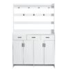 Minimalist 4 Door Shoe Cabinet With Coat Rack, Spacious Top, 3 Drawers, 8 Shelves, Metal Hooks And Handles For Hallway - White - Image 10