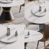 53" Modern Artificial Stone Round Carbon Steel Base Dining Table, Can Accommodate 6 People, Artificial Stone Turntable - White / Black - Image 6