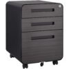 3 Drawer Mobile File Cabinet Under Desk Office, Simple Style Versatile Storage Cabinet, 5 Wheel Design Anti-Tilting Cold Rolled Steel Waterproof Moisture-Proof - Black - Image 19