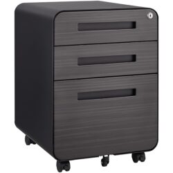 3 Drawer Mobile File Cabinet Under Desk Office, Simple Style Versatile Storage Cabinet, 5 Wheel Design Anti-Tilting Cold Rolled Steel Waterproof Moisture-Proof - Black