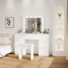 Large Vanity Tables With Mirror And Light - Matte White - Image 7