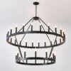 2 Tiers Wagon Wheel Chandelier Wooden Farmhouse 36 Light (24 / 12) Or (12 / 24) Metal Chandeliers 2 Story Light Fixtures Industrial For High Ceiling Living Dining Room Foyer, Adjustable Height - Black - Image 15