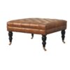 Buffalo - Studded Leather Ottoman With Castor Legs - Tan - Image 5