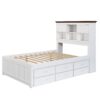 Full Solid Pine Captain Bookcase Bed With Trundle Bed And 3 Spacious Under Bed Drawers In Casual - White / Walnut - Image 9