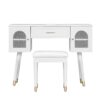 Elegant Vanity Makeup Table & Chair Set Modern Dressing Table With Organizer Writing Desk Charging Port Engineered Wood - White - Image 7