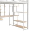 Full Size Metal Loft Bed With Storage Staircase And Small Wardrobe, Built - In Desk And Storage Shelves - White - Image 6
