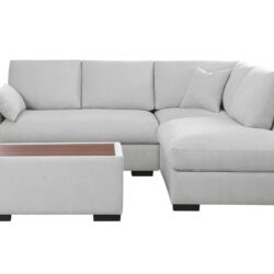 Joshua - Woven Fabric Sectional Sofa With Right Facing Chaise and Console Ottoman - Light Gray