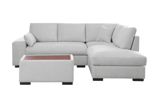 Joshua - Woven Fabric Sectional Sofa With Right Facing Chaise and Console Ottoman - Light Gray