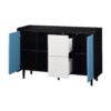Modern Sideboard Buffet Cabinet With Doors And Unique Panel Styling - Black / Blue - Image 20