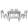 6 Pieces Dining Room Table Set, Rustic Farmhouse Dining Room Rectangular Table With 4 Upholstered Chairs And Bench, Solid Wood Kitchen Dining Table Set For 6 Persons - Gray - Image 16