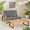 Paloma - Contemporary Loveseat And Coffee Table Set With Weather Resistant Cushions - Gray - Image 2