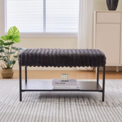 Upholstered Ottoman Coffee Table Foot Rest With Metal Legs And Wooden Storage Shelf - Charcoal