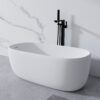 Freestanding Bathtub Resin Stone Soaking Bathtub Solid Surface Modern Tubs With Overflow And Pop-Up Drain - Matte White - Image 2
