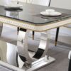 Luxury Modern Dining Table With 6 Chairs Marble Top Titanium Plated Base - Black - Image 7
