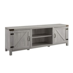 Rustic Farmhouse Double Barn Door 70" TV Stand For 80" TVs With Center Shelves - Stone Gray
