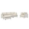 3 Piece Living Room Set Modular L Shaped Sectional Couch Upholstered, 3 Seater Sofa & Armchair & Movable Ottoman 5 Seat - Beige - Image 2