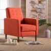 Macedonia - Mid Century Modern Button Tufted Fabric Recliner - Orange - Image 2