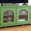 Stylish TV Cabinet, Entertainment CenterTV Stand, TVconsoletable, Media Console, Solidwood Frame, Changhong Glass Door, Metal Handle - Antique Green - Image 9