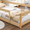 Twin Size Wood Bed With House Shaped Headboard Floor Bed With Fences - Natural - Image 4